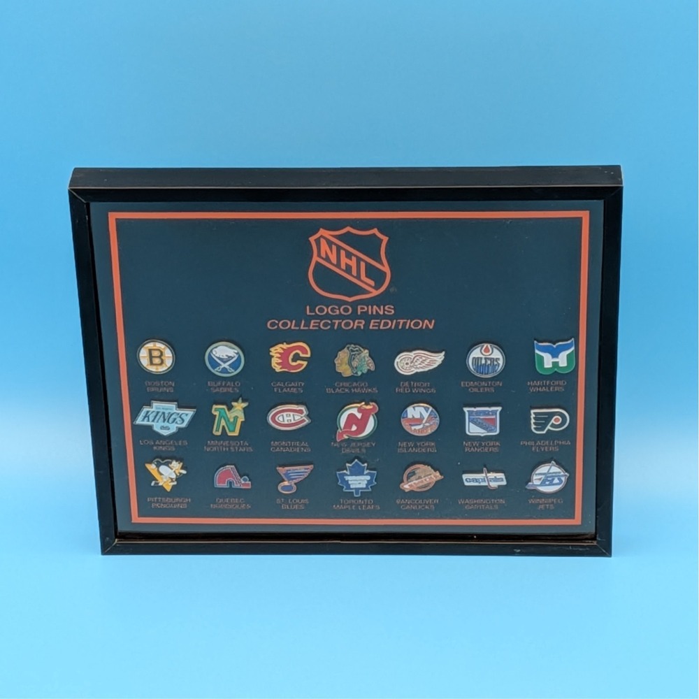 Vintage NHL Logo Pins Collector Edition Framed Set 21 Teams ACE Malaysia Canada
